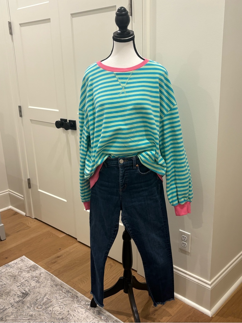 Striped Turquoise and Pink Crewneck Sweatshirt